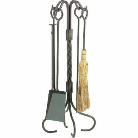 DAGAN Wrought Iron Fireplace Tool Set - Corn Broom & Twist Stand, Natural Iron - 5 Piece 5810NI